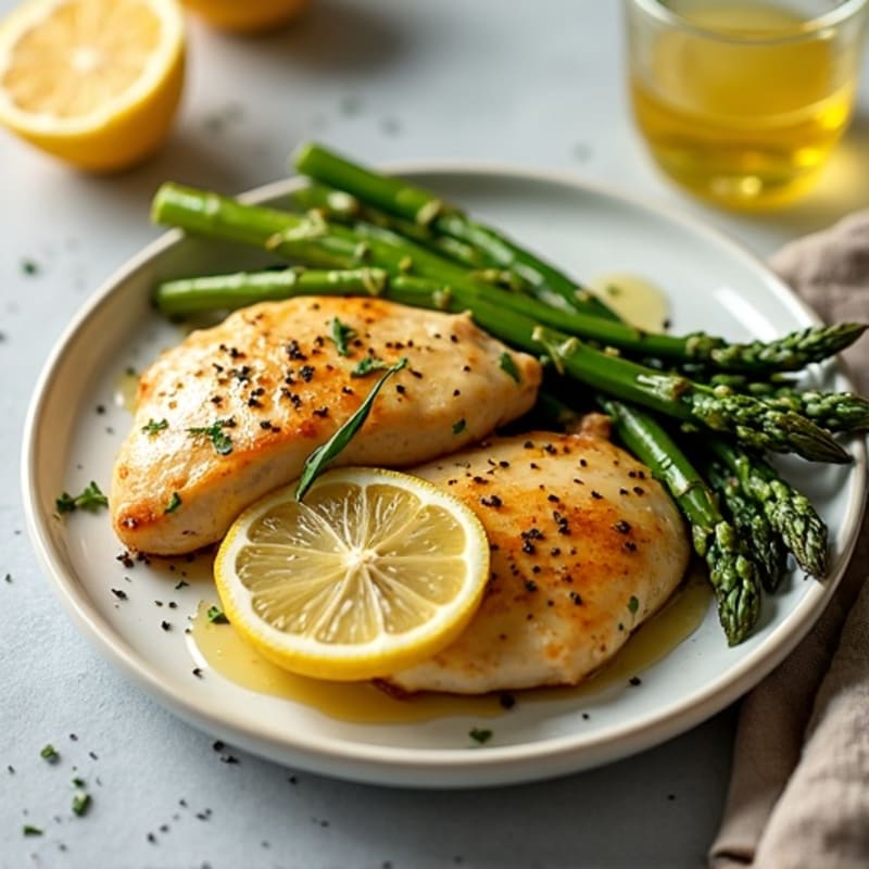Lemon Garlic Pan-Seared Chicken with Roasted Asparagus