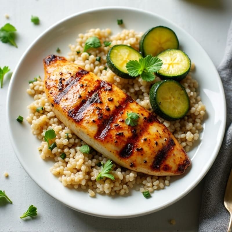 Grilled Chicken Breast with Herb Rice and Roasted Zucchini