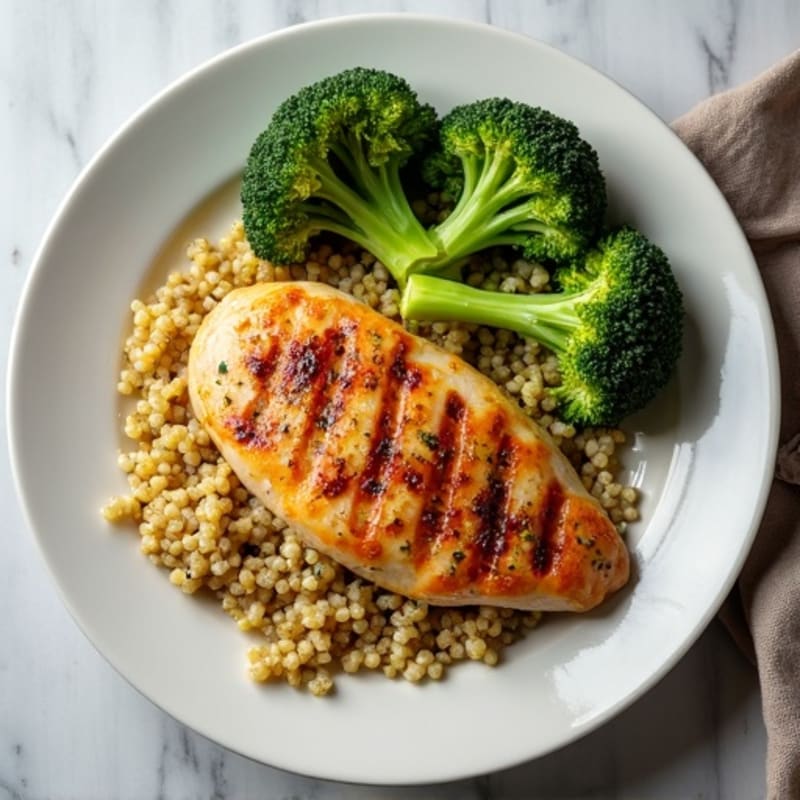 Grilled Chicken Breast with Quinoa and Roasted Broccoli