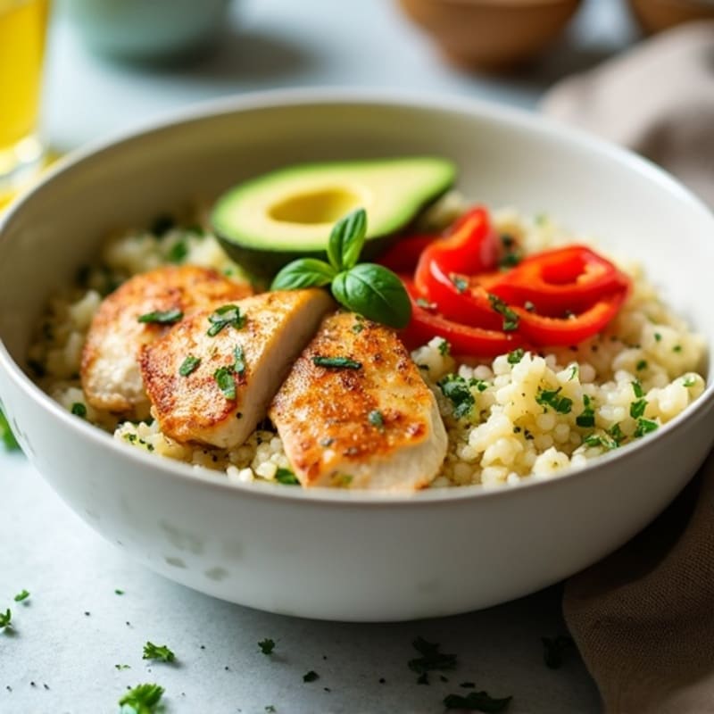 Garlic-Herb Cauliflower Rice Bowl with Pan-Seared Chicken