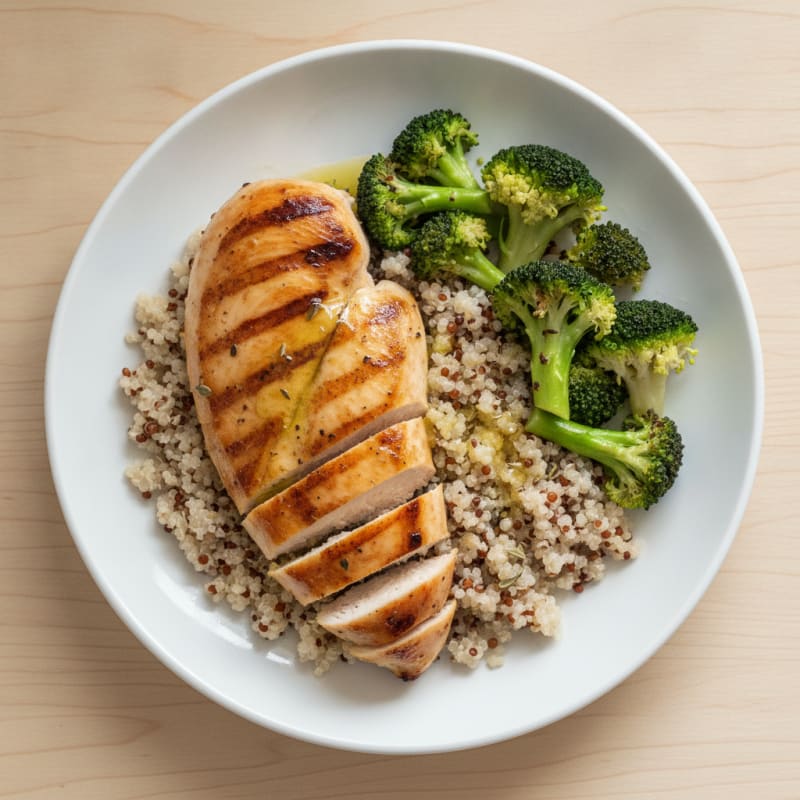 Grilled Chicken Breast with Quinoa and Steamed Broccoli