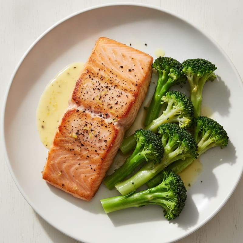 Seared Salmon Fillet with Steamed Broccoli