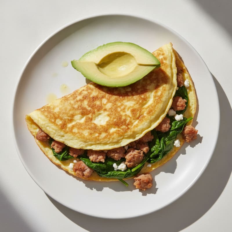 Crispy Egg White Omelet with Turkey Sausage and Spinach