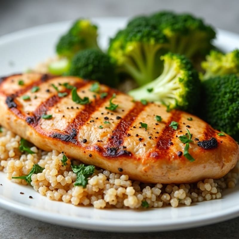 Grilled Chicken Breast with Quinoa and Roasted Broccoli