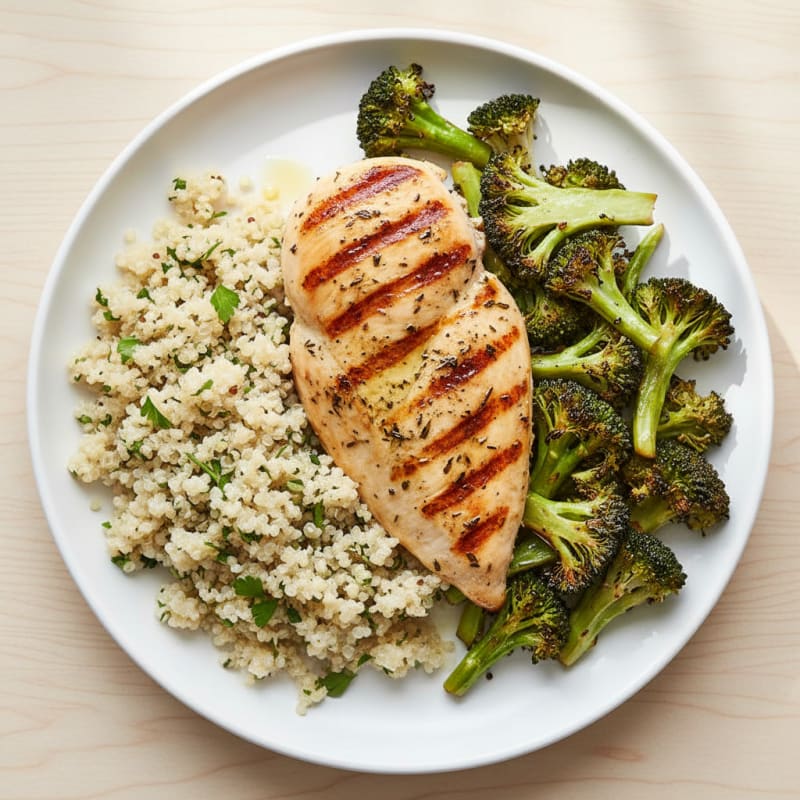 Grilled Chicken Breast with Roasted Broccoli and Quinoa
