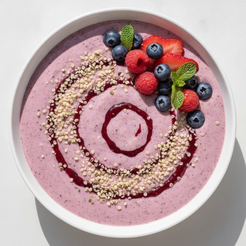 Silken Tofu Berry Smoothie Bowl with Hemp Seeds