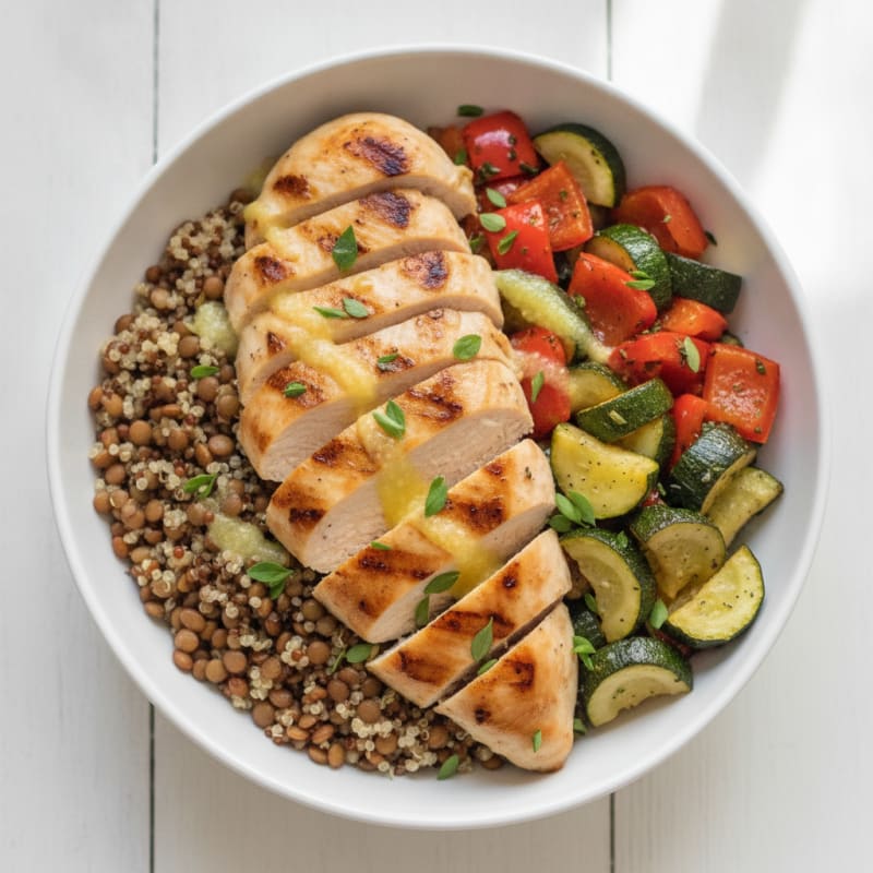 Grilled Chicken and Roasted Vegetable Quinoa Bowl