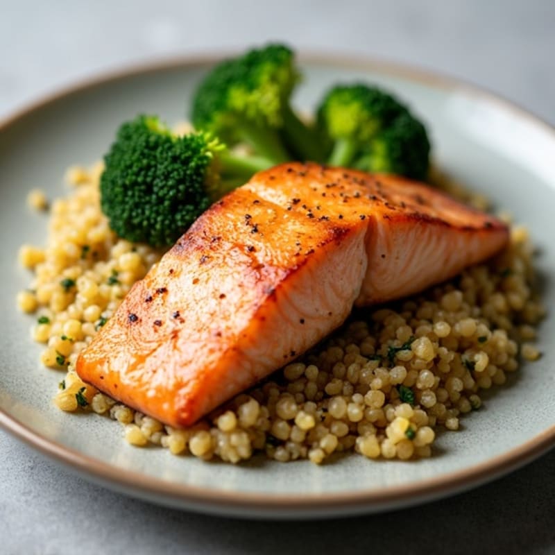 Seared Salmon with Roasted Broccoli and Quinoa