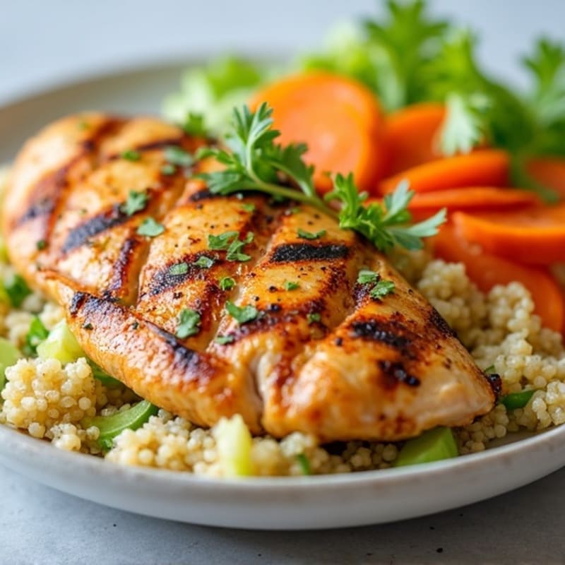Grilled Chicken Breast with Crunchy Cabbage Slaw and Quinoa