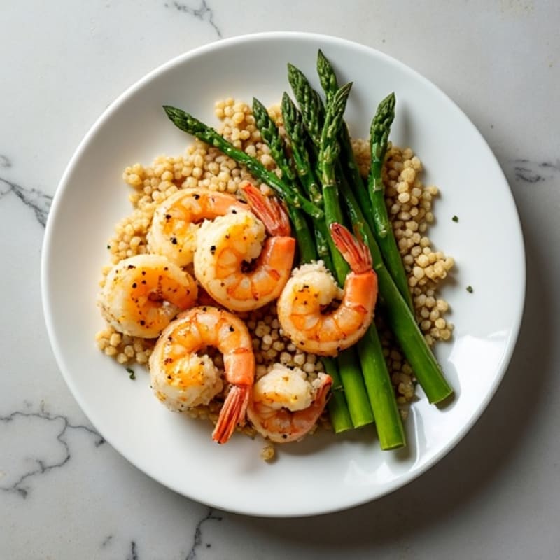 Lemon Herb Roasted Shrimp with Crispy Asparagus and Fluffy Quinoa