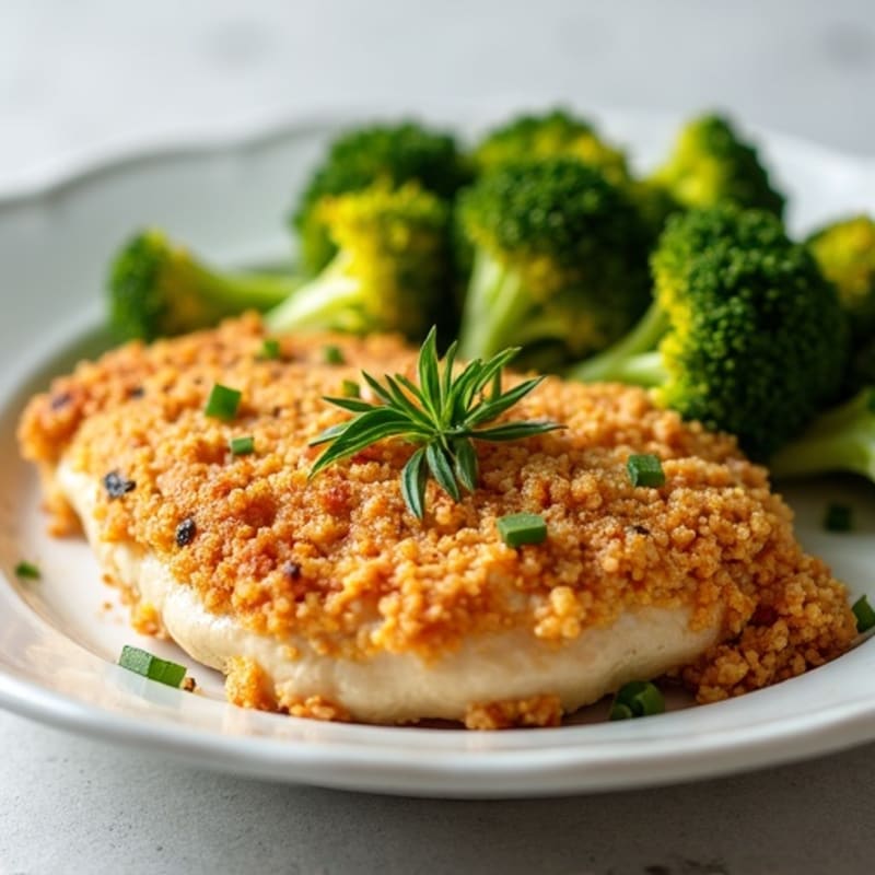 Crispy Lemon Herb Chicken Breast with Roasted Broccoli