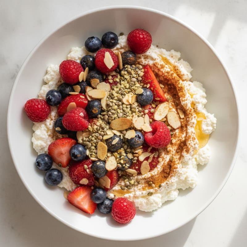 High-Protein Berry and Hemp Cottage Cheese Bowl