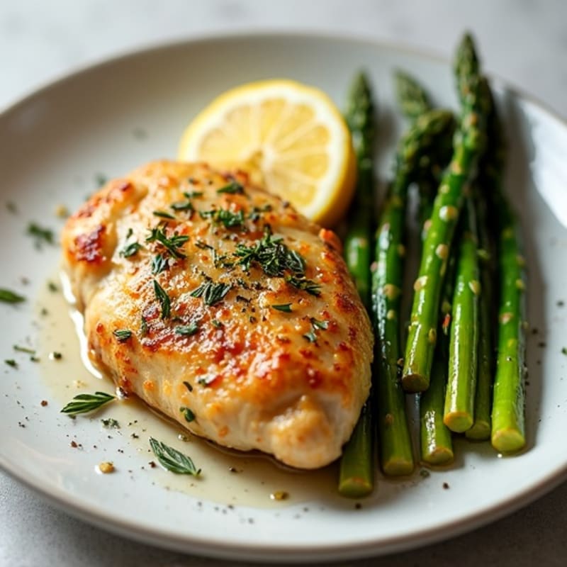 Crispy Lemon-Herb Roasted Chicken with Roasted Asparagus