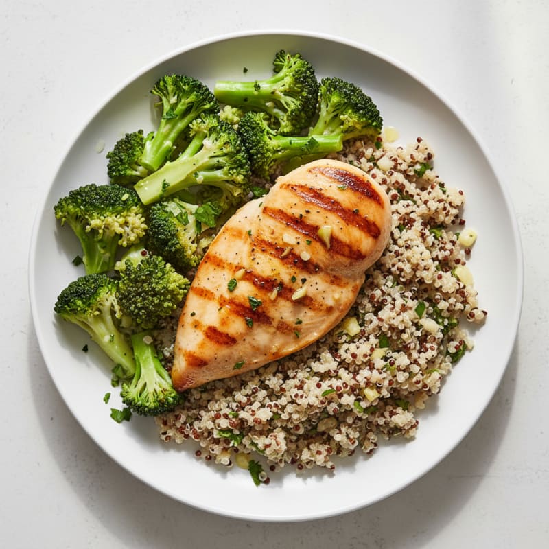 Grilled Chicken Breast with Quinoa and Steamed Broccoli