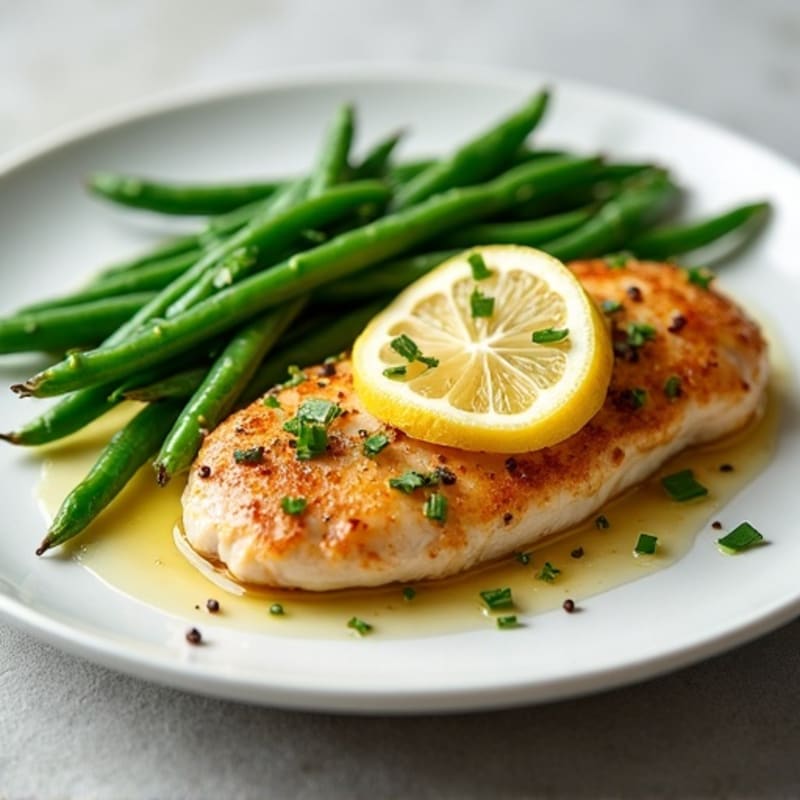 Lemon Garlic Pan Seared Chicken with Crisp Green Beans