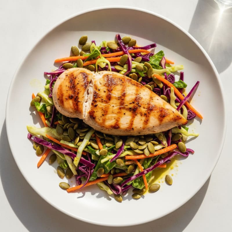 Grilled Chicken Breast with Crunchy Cabbage Slaw