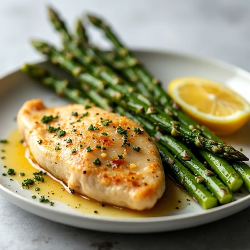 Lemon Garlic Pan-Seared Chicken with Roasted Asparagus