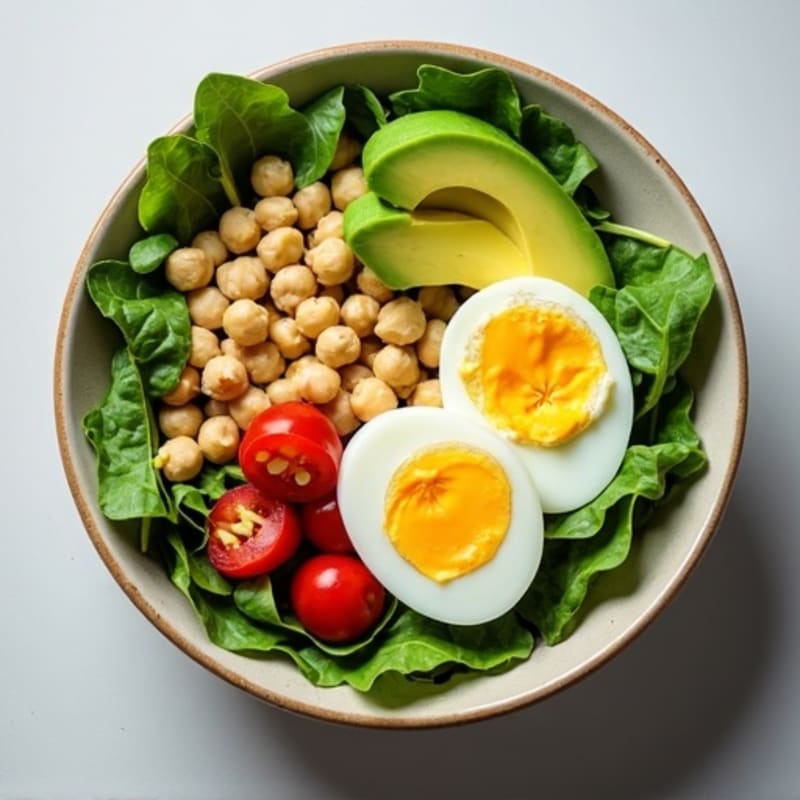 Hard-Boiled Egg Protein Bowl with Fresh Greens and Creamy Avocado