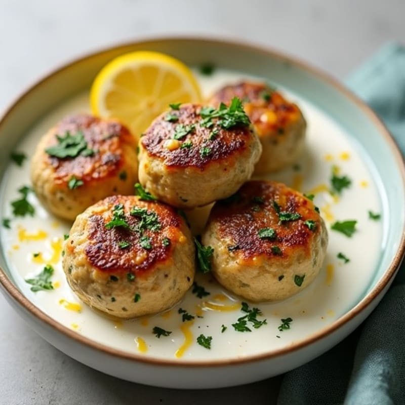 Herb-Lemon Chicken Meatballs with Garlic Sauce