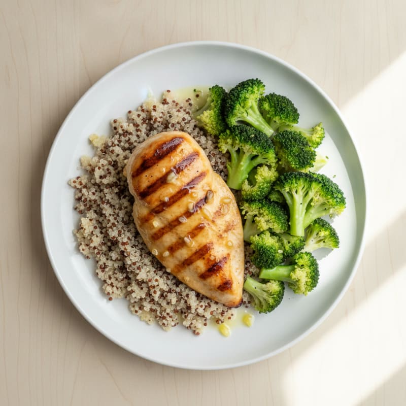 Grilled Chicken Breast with Quinoa and Steamed Broccoli