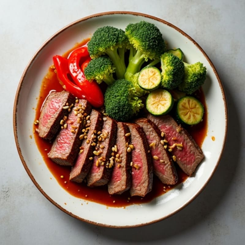 Sweet-Savory Sesame Beef with Charred Vegetables