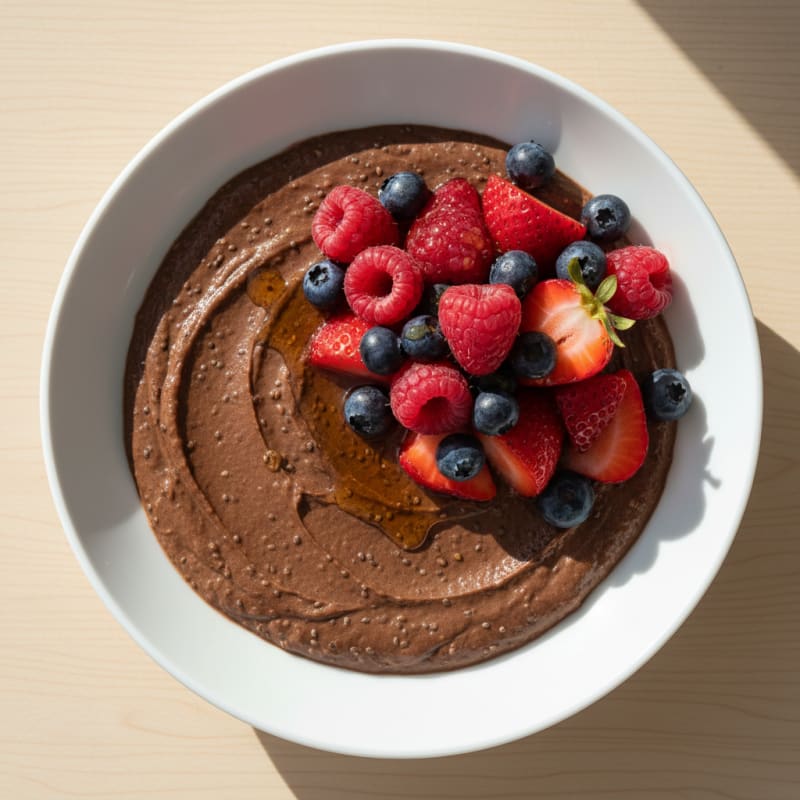 Silky Chocolate Protein Pudding with Chia and Mixed Berries