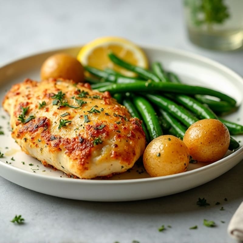 Crispy Roasted Potatoes with Lemon-Herb Chicken and Roasted Green Beans