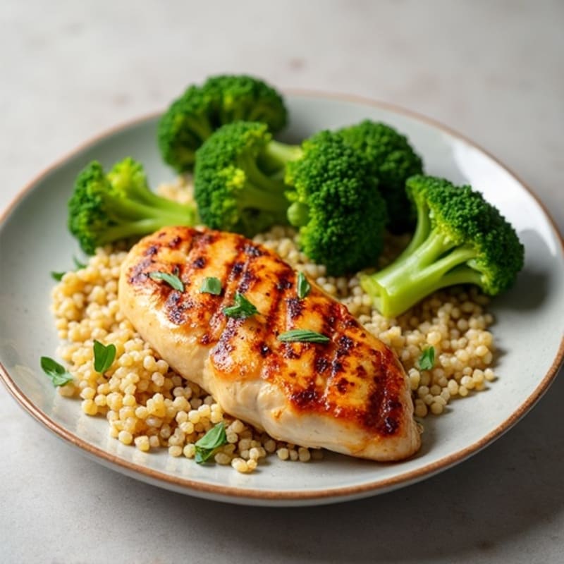 Grilled Chicken Breast with Quinoa and Steamed Broccoli