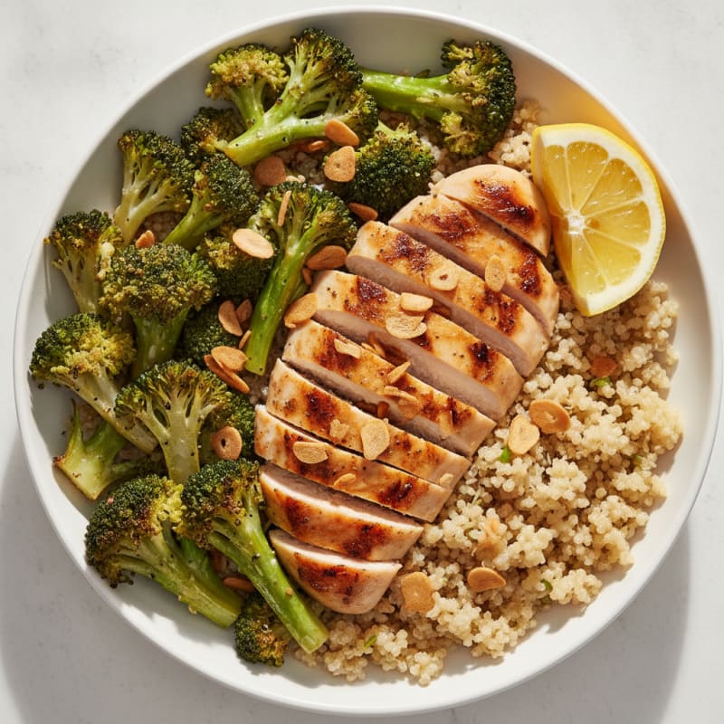 Grilled Chicken and Quinoa Power Bowl with Roasted Broccoli