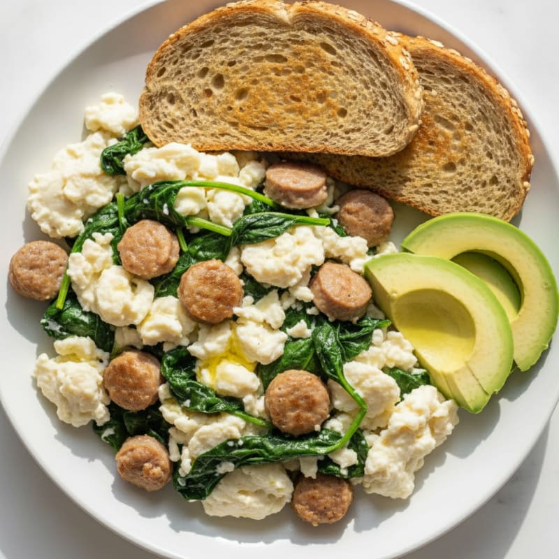 Egg White and Turkey Sausage Scramble with Spinach