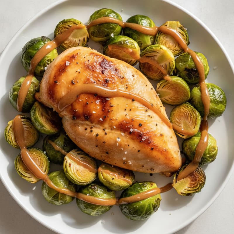 Balsamic Glazed Brussels Sprouts with Roasted Chicken