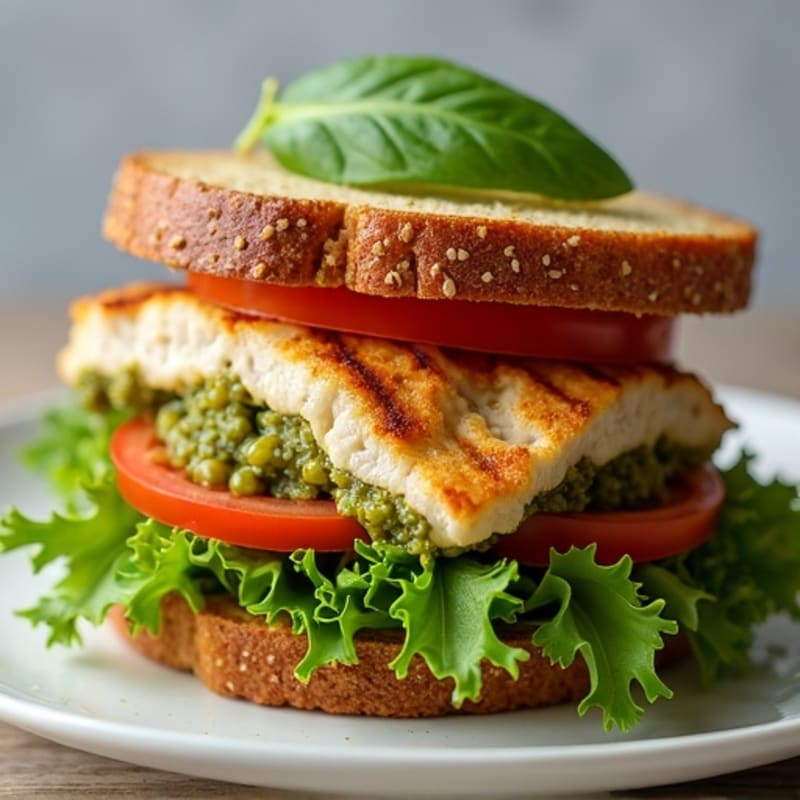 Grilled Pesto Chicken Sandwich with Fresh Greens
