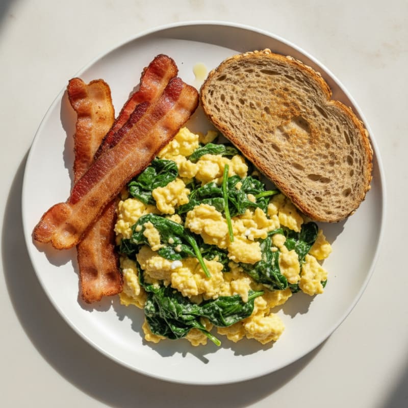 Cottage Cheese Scramble with Spinach and Turkey Bacon