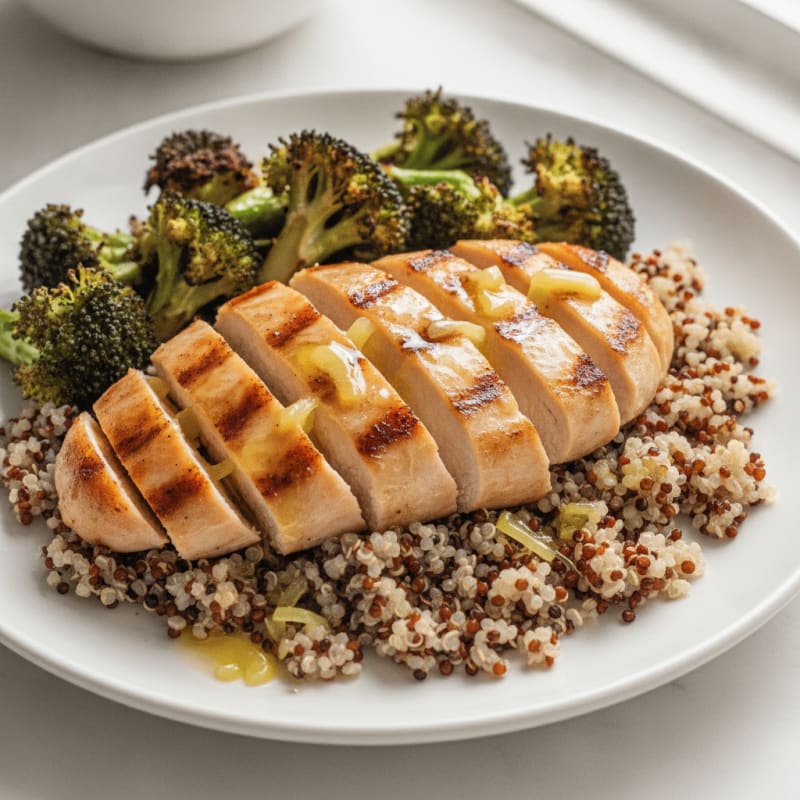 Grilled Chicken Breast with Quinoa and Roasted Broccoli