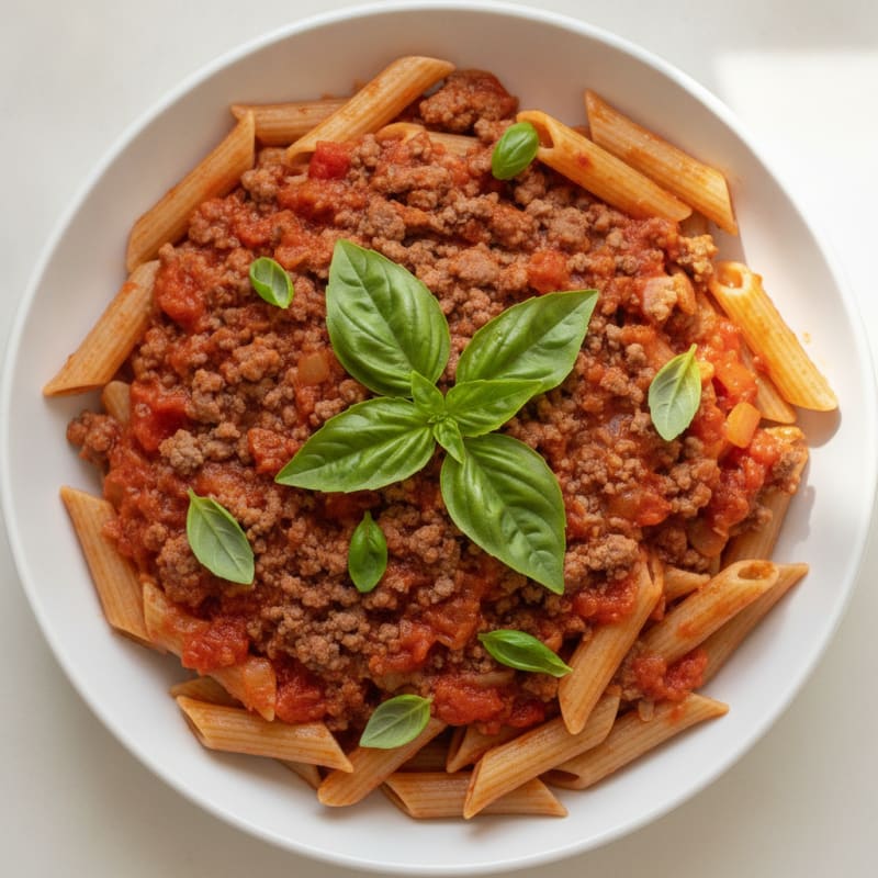 Ground Beef and Tomato Pasta with Fresh Basil