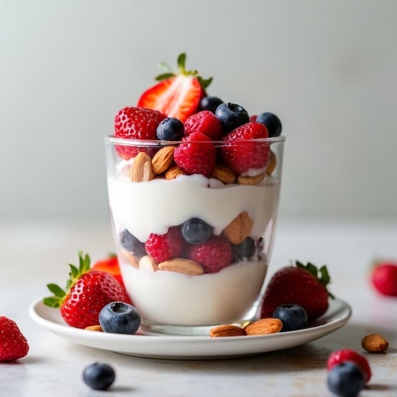 Greek Yogurt Protein Parfait with Mixed Berries and Almonds