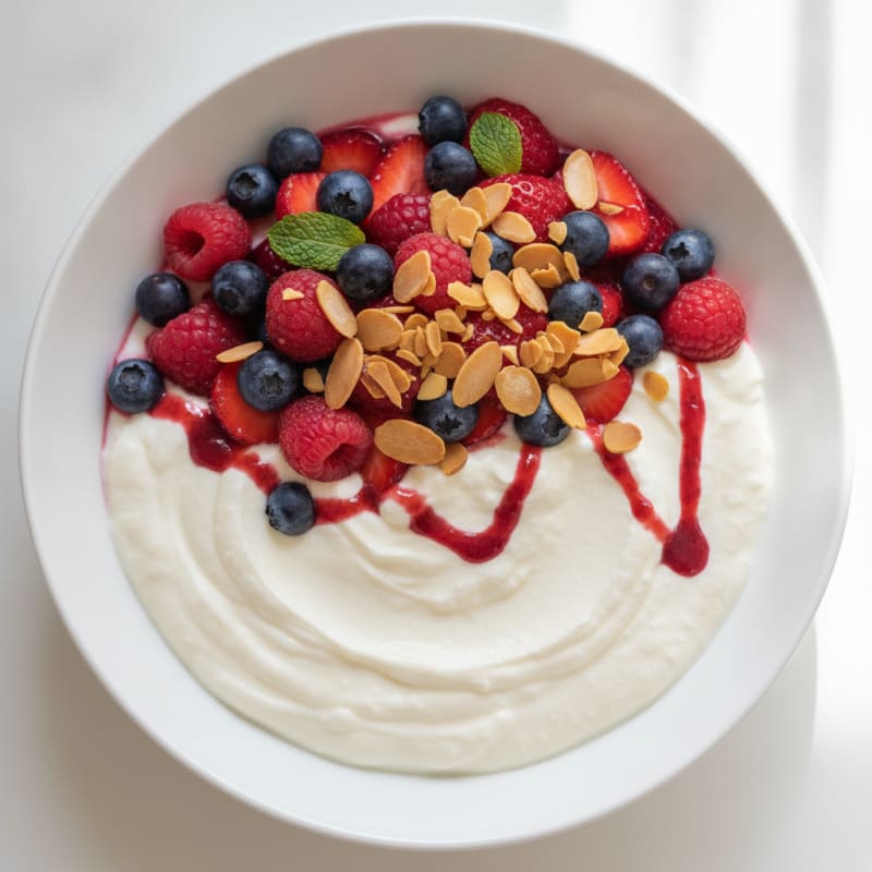 Greek Yogurt Protein Bowl with Mixed Berries and Almonds