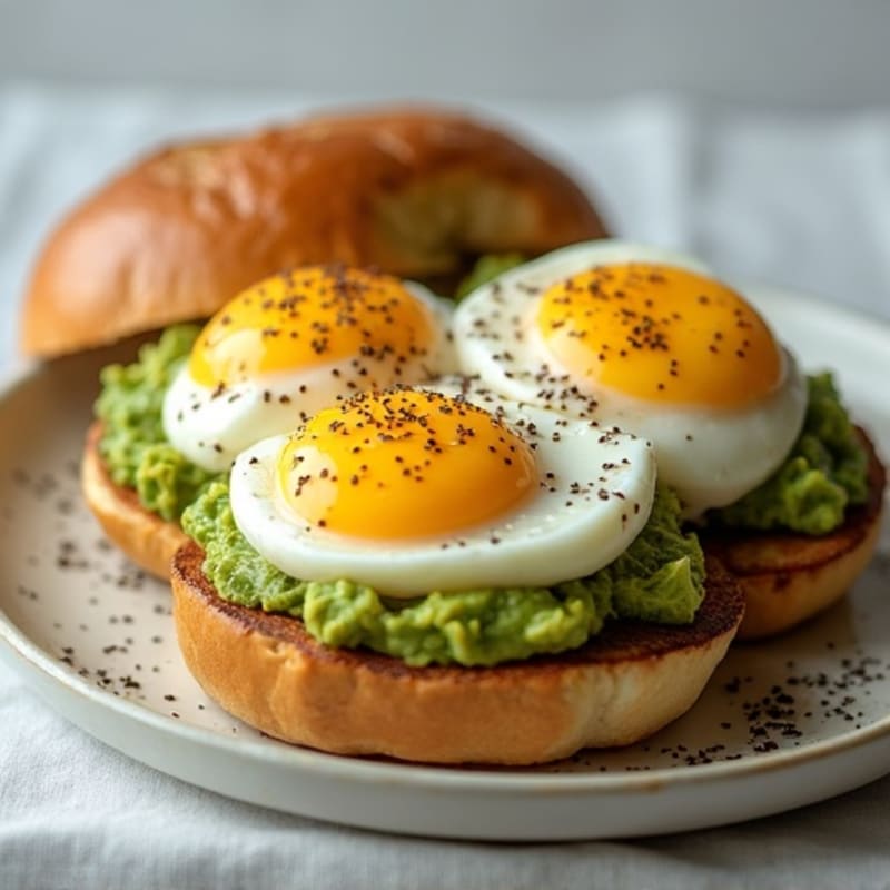 Crispy Toasted Everything Bagel with Creamy Smashed Avocado and Poached Eggs