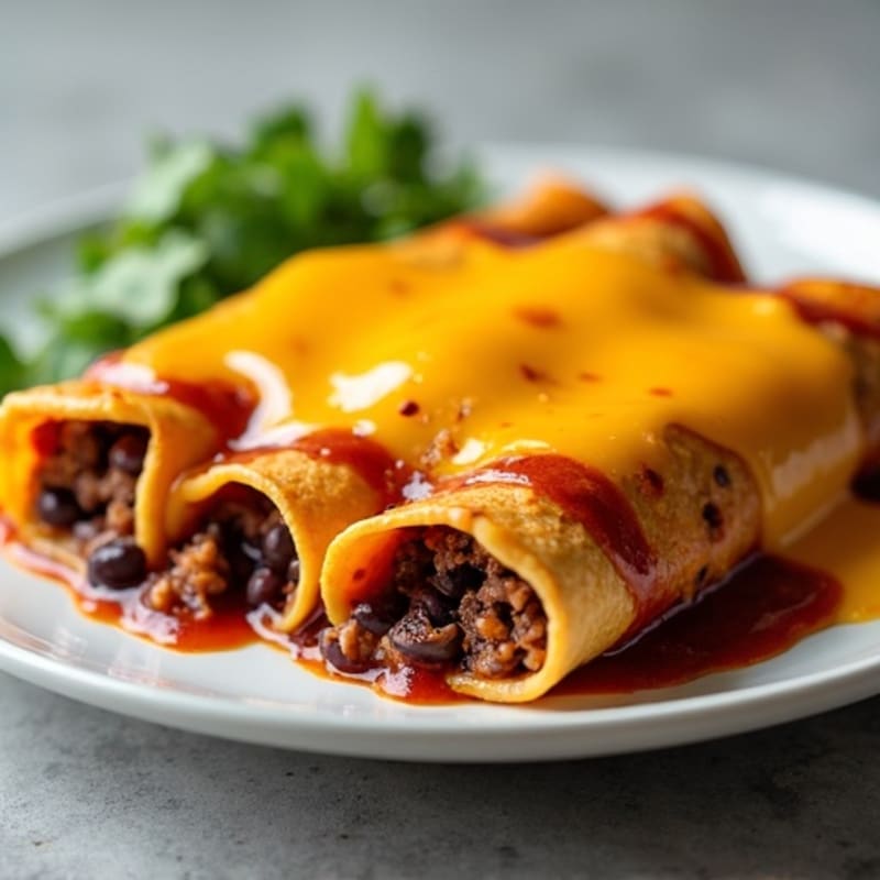 Black Bean and Ground Beef Enchiladas with Melted Cheese