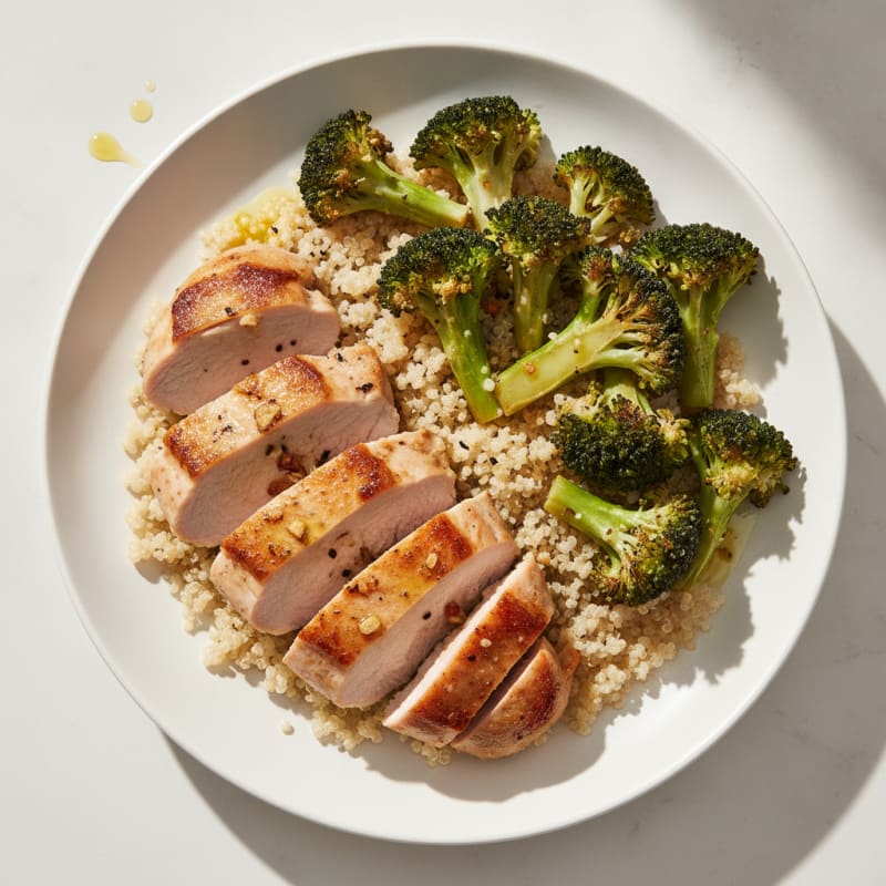 Seared Turkey Breast with Roasted Broccoli and Quinoa