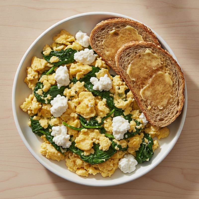 Scrambled Eggs with Cottage Cheese and Spinach