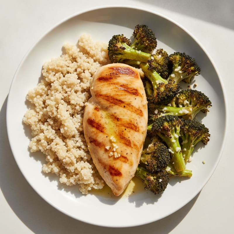 Grilled Chicken Breast with Quinoa and Roasted Broccoli