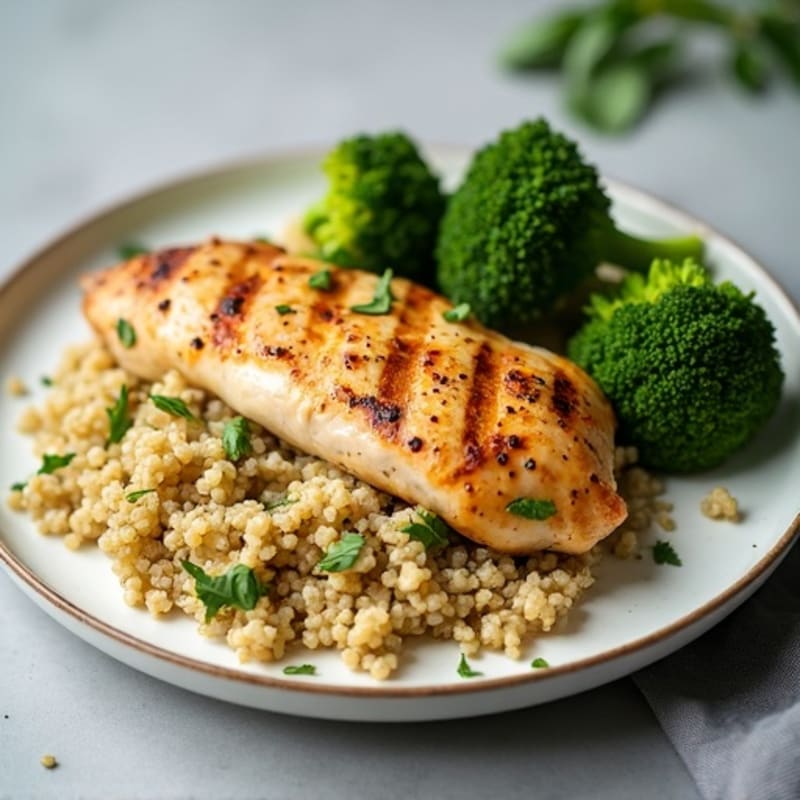 Grilled Chicken Breast with Quinoa and Roasted Broccoli