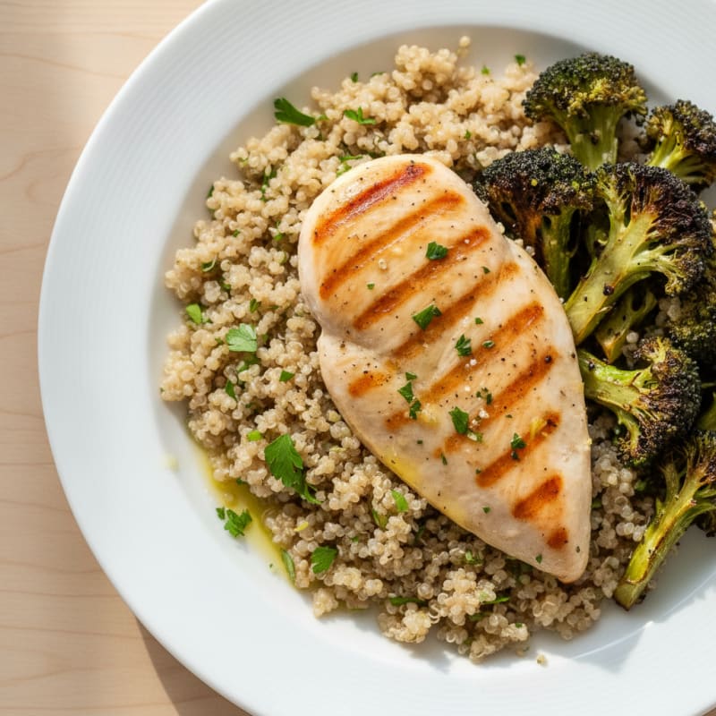 Grilled Chicken Breast with Quinoa and Roasted Broccoli