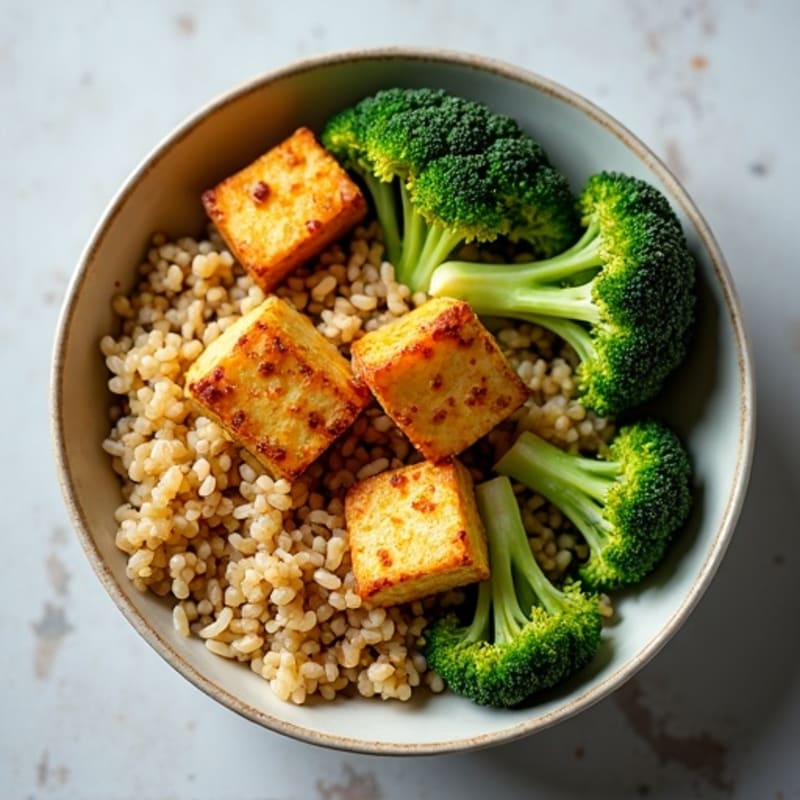 Crispy Tofu and Quinoa Power Bowl with Roasted Broccoli