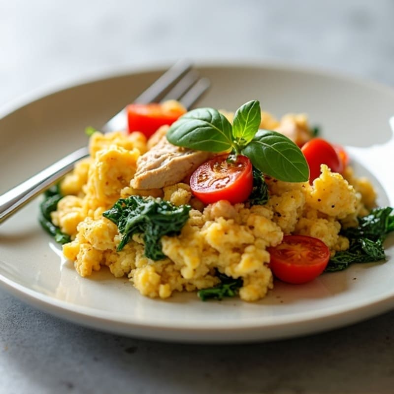 Egg White Spinach Scramble with Turkey and Tomatoes