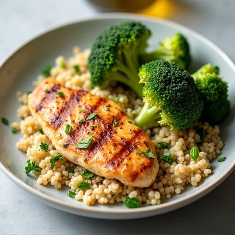 Grilled Chicken Breast with Roasted Broccoli and Quinoa