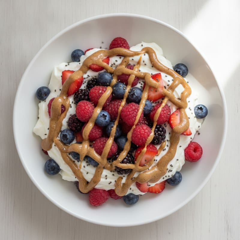 Greek Yogurt Protein Parfait with Mixed Berries and Almond Butter
