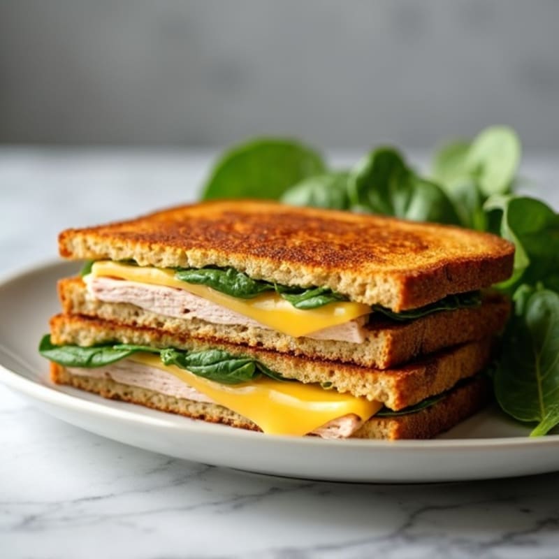 Loaded Crispy Whole Grain Grilled Cheese with Lean Turkey and Fresh Spinach