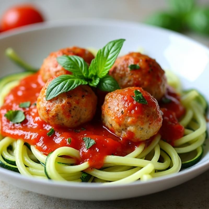 Lean Turkey Meatballs with Zucchini Noodles and Fresh Basil Tomato Sauce